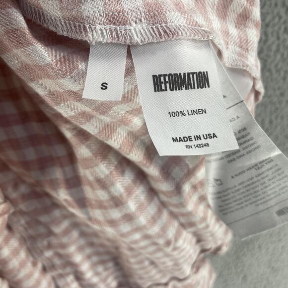 Reformation Dress Womens Small Pink Gingham Linen Wrap Ruffle Mini USA - Picture 8 of 15